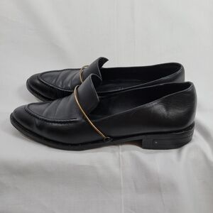 Freda Salvador Black Leather Loafers with Metal Accent